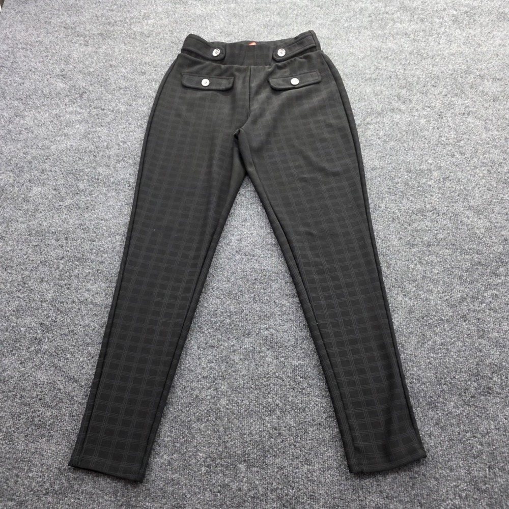 Butterfly by Maze Collection Plaid Pants Slim Leg Pull On Grey Black Small Women